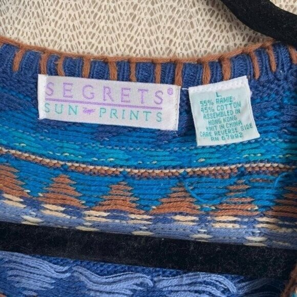 Vintage Segrets Sun Prints Blue Southwestern Knit Sweater Vest Women’s Size L - Picture 8 of 8
